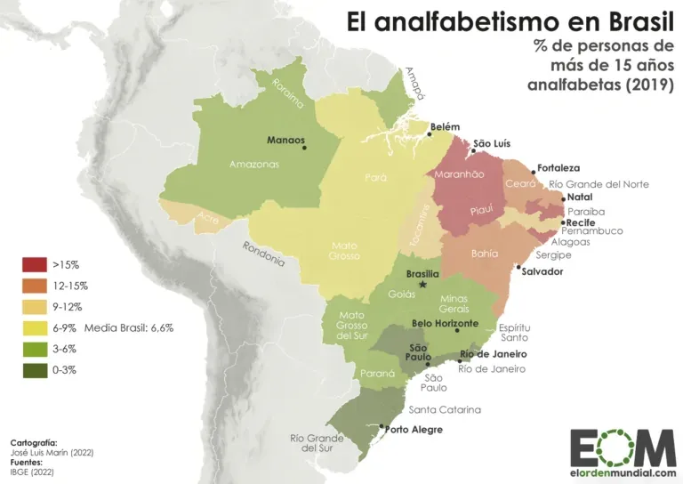 El mapa del analfabetismo en Brasil - Mapas de El Orden Mundial - EOM