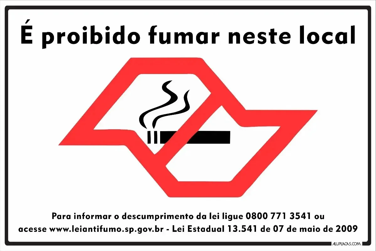Kit 8 Placas Lei Anti-fumo Estado Sp 30x20cm Em Alumínio | Frete grátis