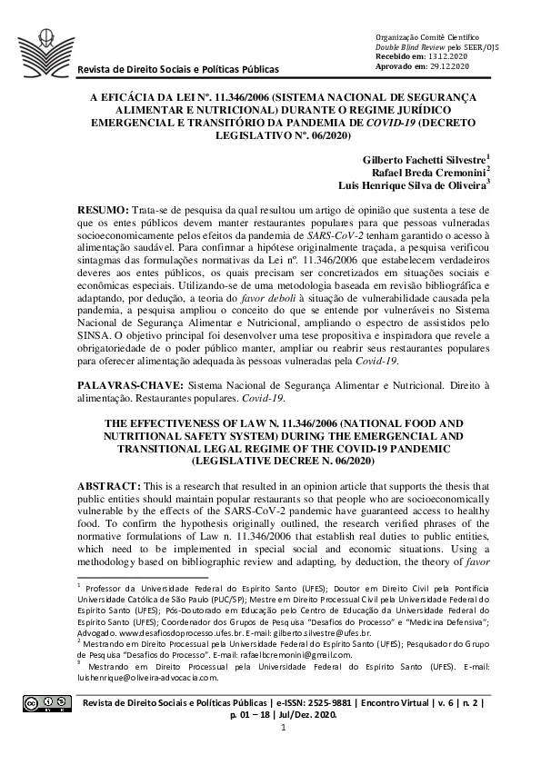 (PDF) A eficácia da Lei nº. 11.346/2006 durante o Regime Jurídico ...