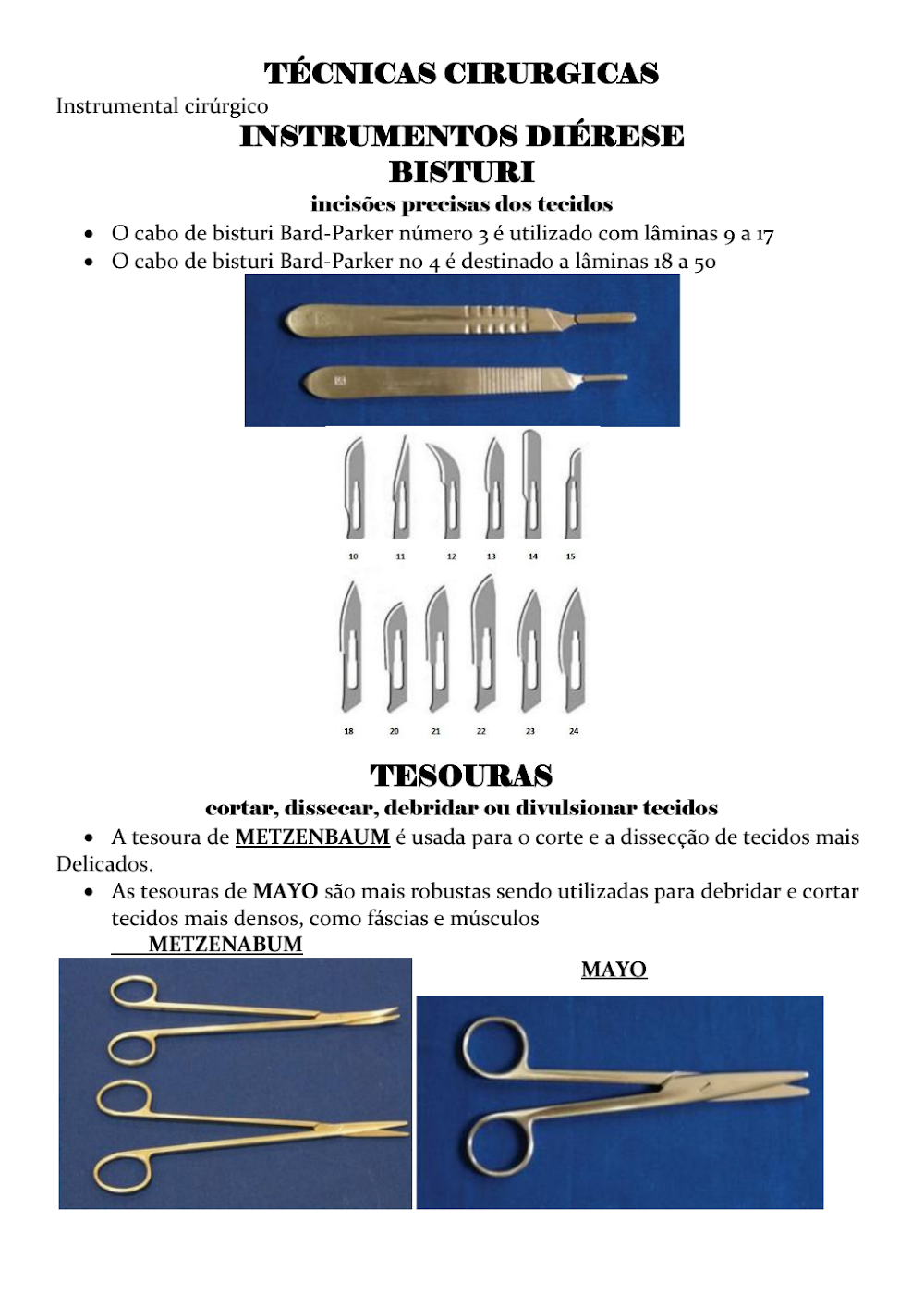 Instrumental Cirúrgico: Guia de Bisturis e Tesouras de Diérese