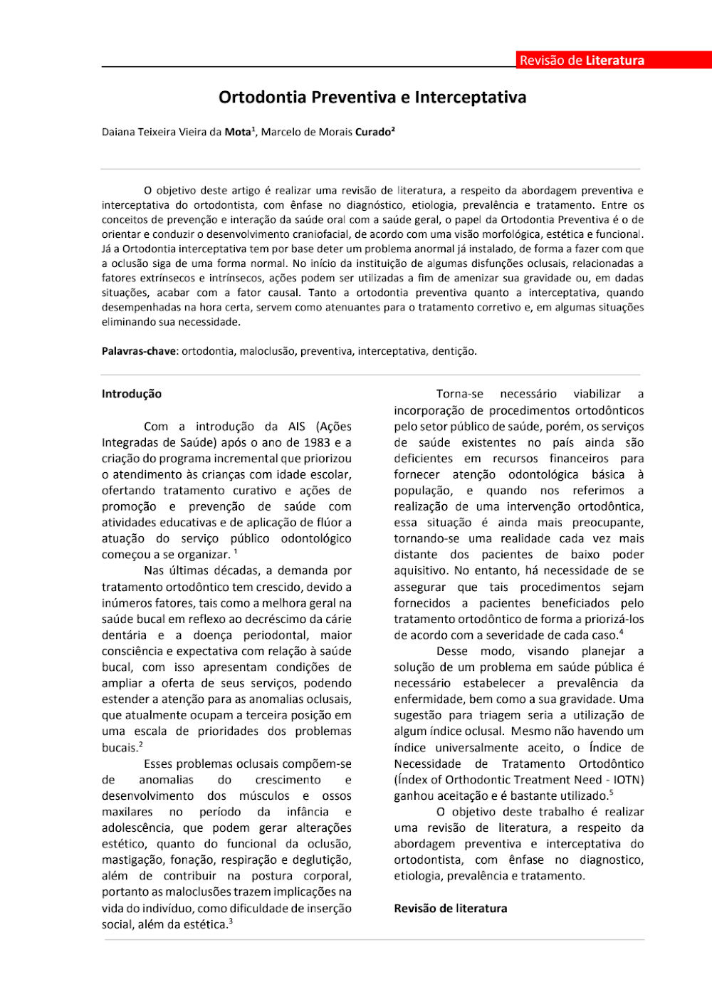 Ortodontia Preventiva e Interceptativa: Revisão de Literatura