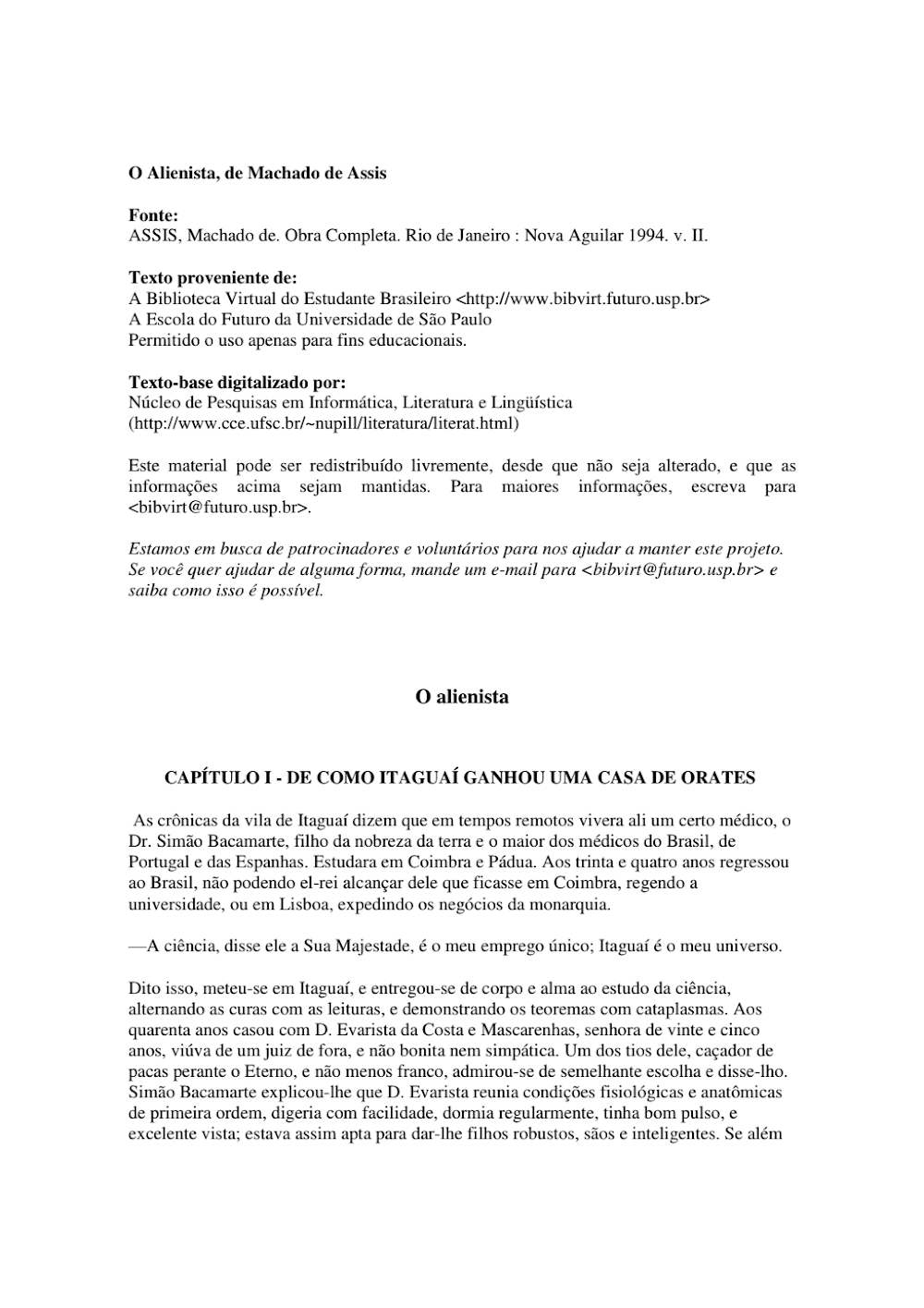 O Alienista de Machado de Assis