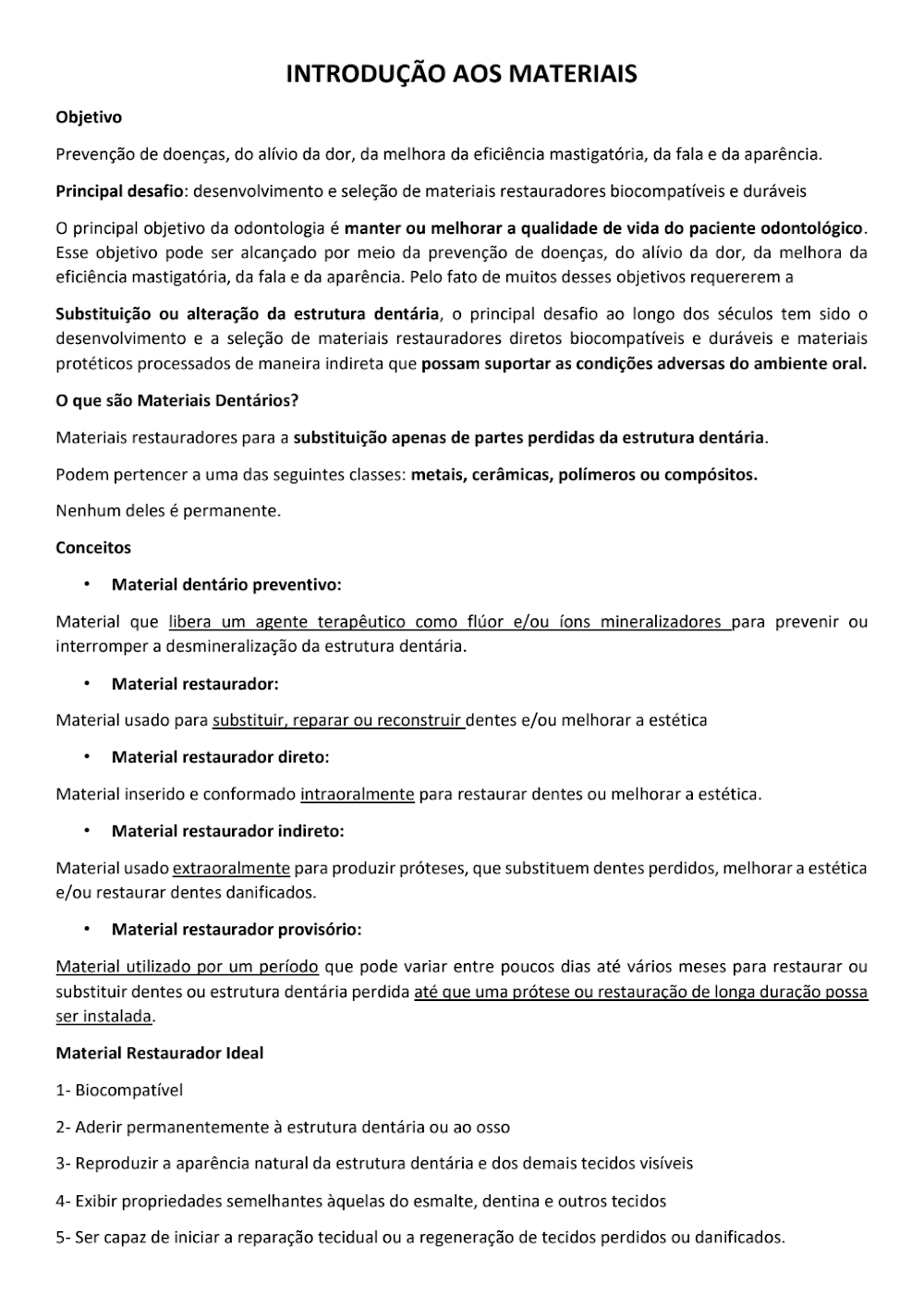 Introdução aos Materiais Dentários: Guia de Estudo Completo