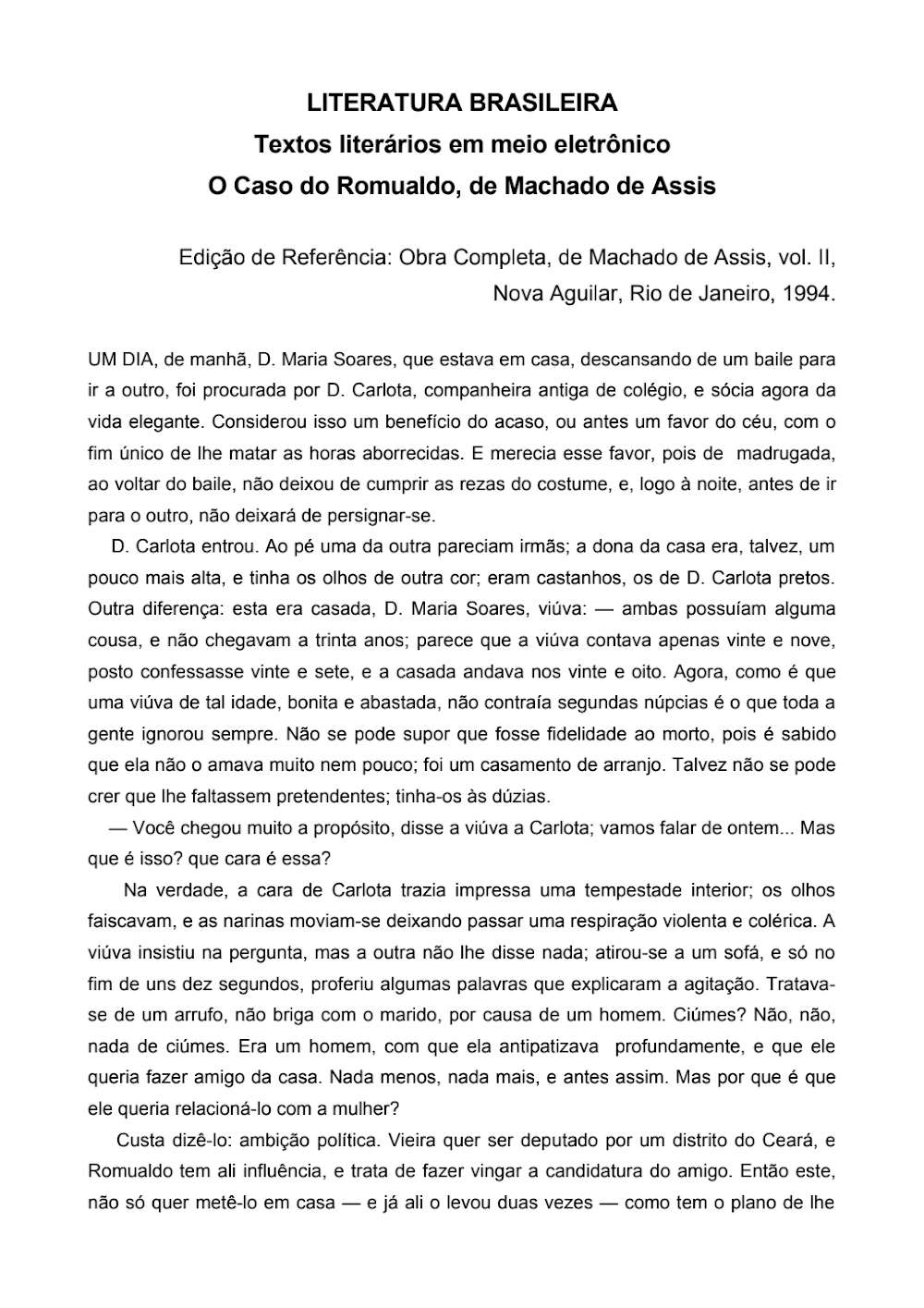 O Caso do Romualdo: Conto de Machado de Assis (PDF)