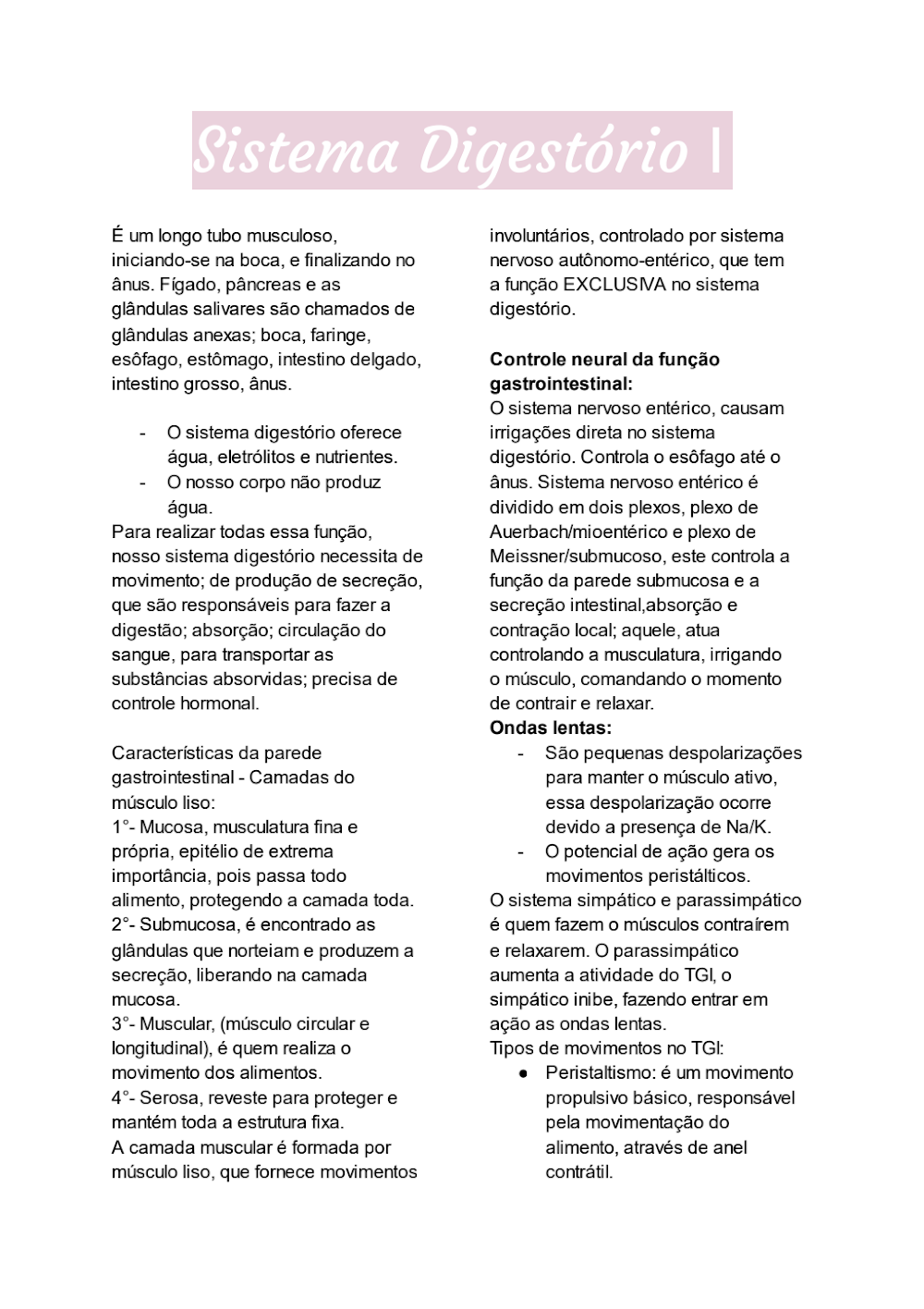 Sistema digestório I