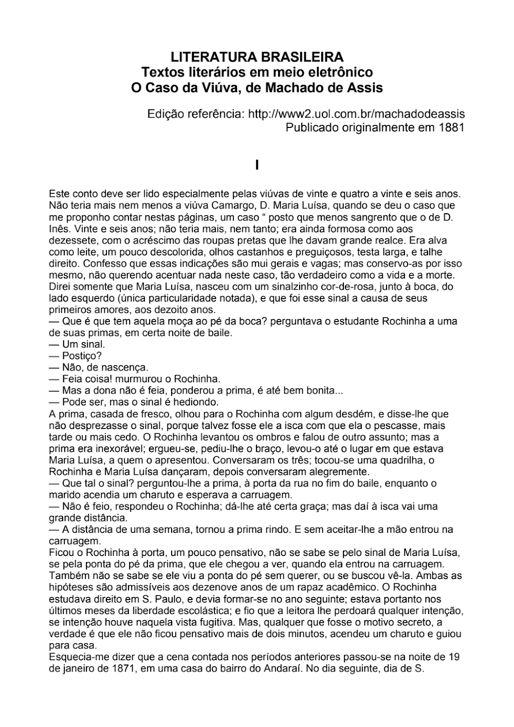 O Caso da Viúva de Machado de Assis: Conto de 1881