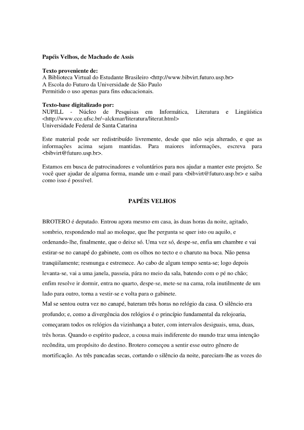 Papéis Velhos de Machado de Assis: Documento Digitalizado