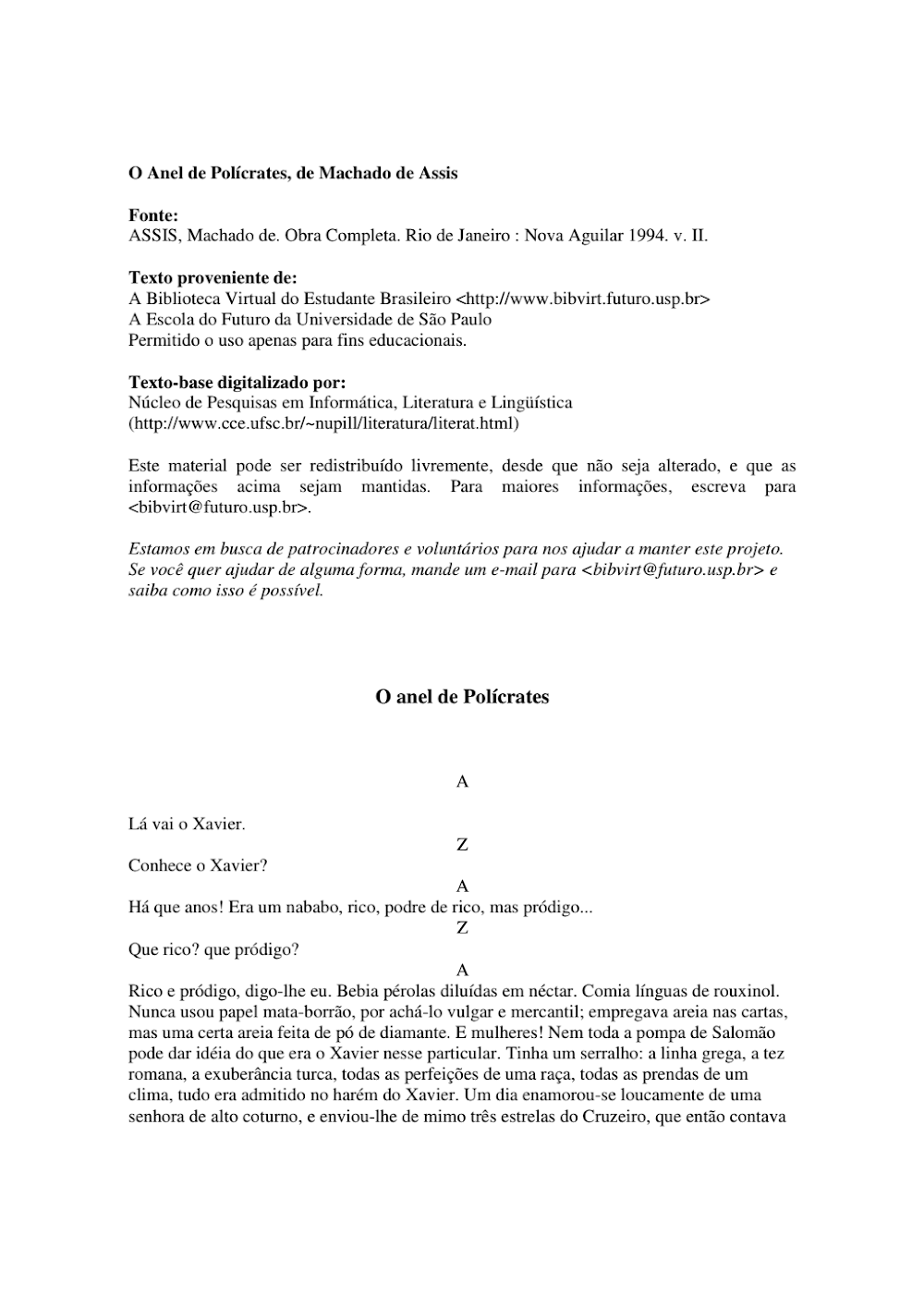 O Anel de Polícrates: Conto de Machado de Assis para Download