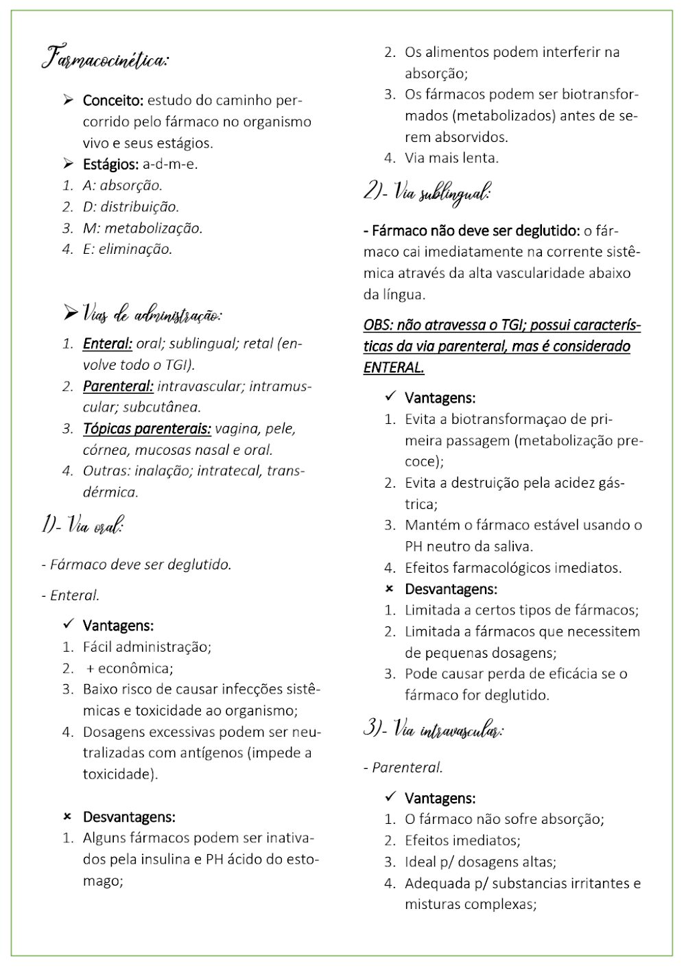 Farmacocinética: Vias de Administração de Fármacos