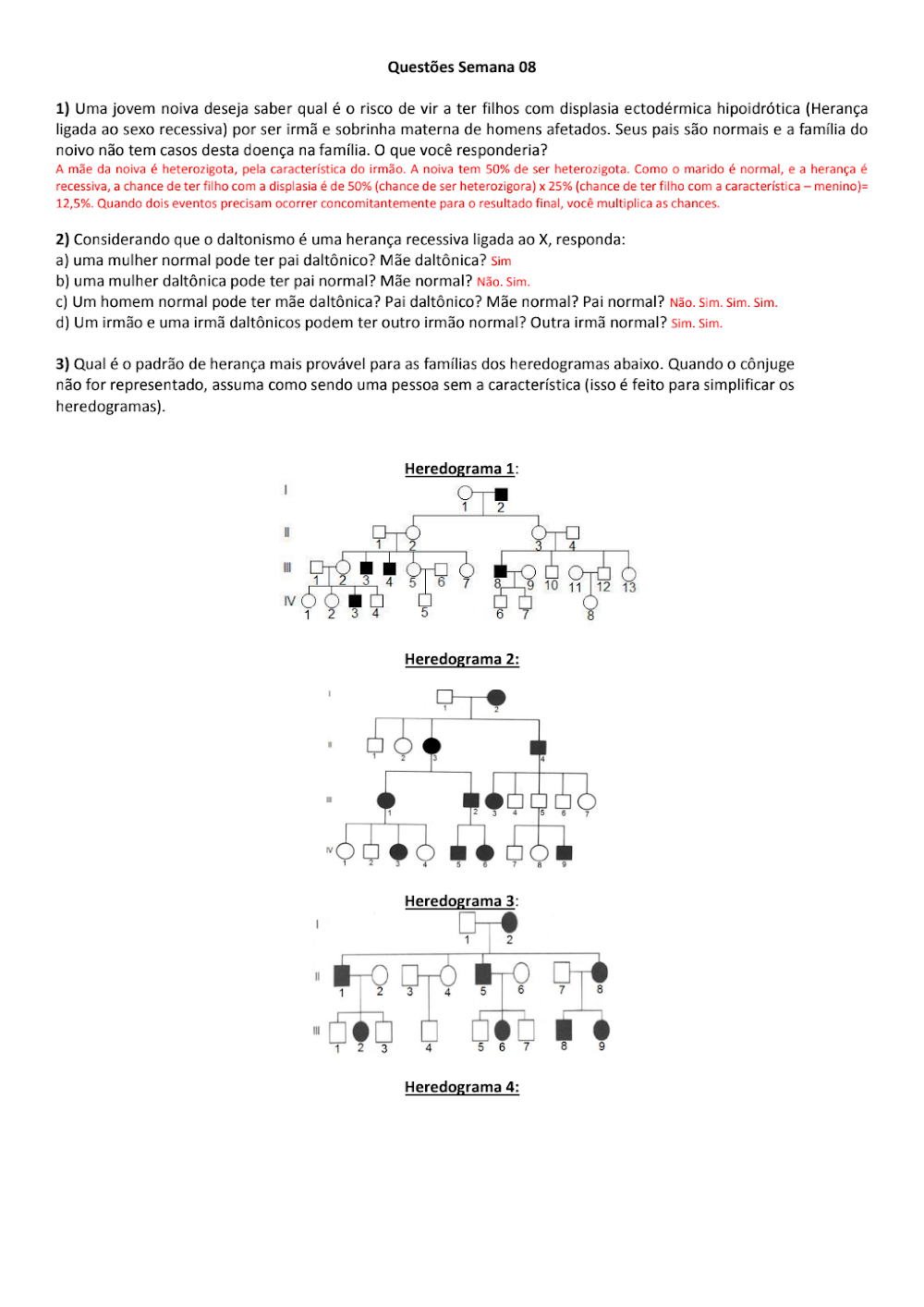 Questões de Genética: Herança Humana, Heredogramas e Gabarito
