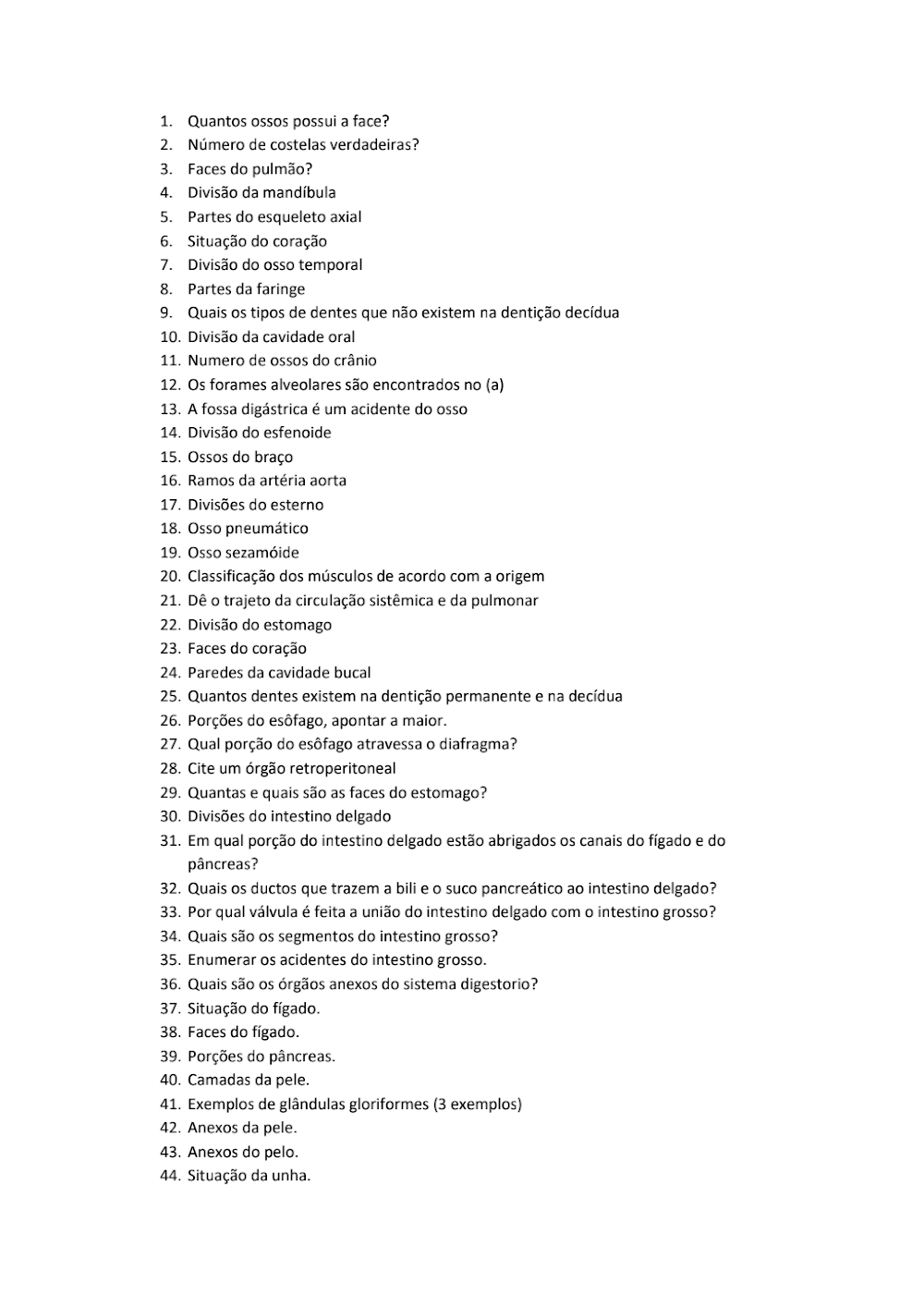 Questionário de Anatomia Humana: 44 Perguntas Essenciais