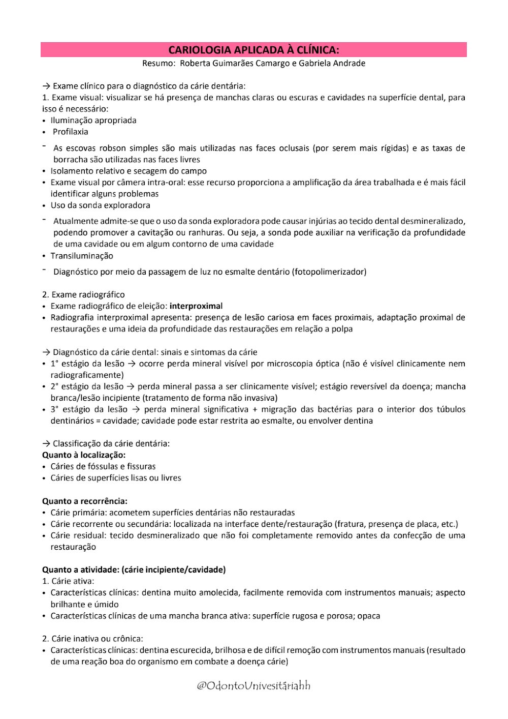 Cariologia Aplicada à Clínica: Diagnóstico da Cárie Dentária