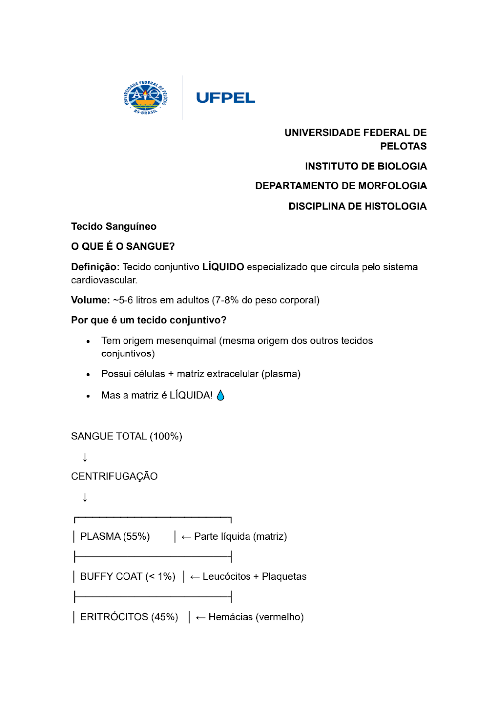 Resumo Completo: Tecido Sanguíneo e Histologia pela UFPEL