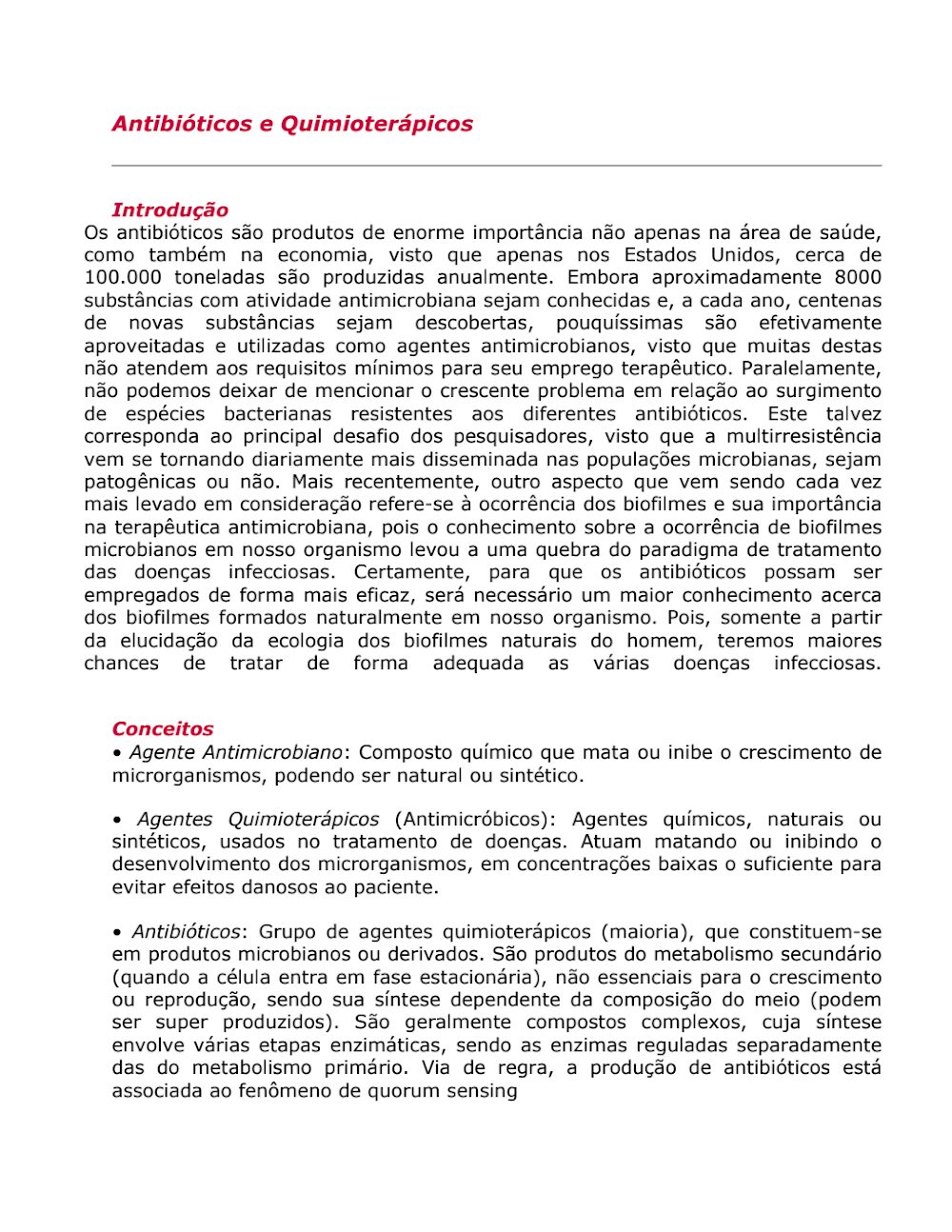 Antibióticos e Quimioterápicos: Uso, Resistência e Biofilmes