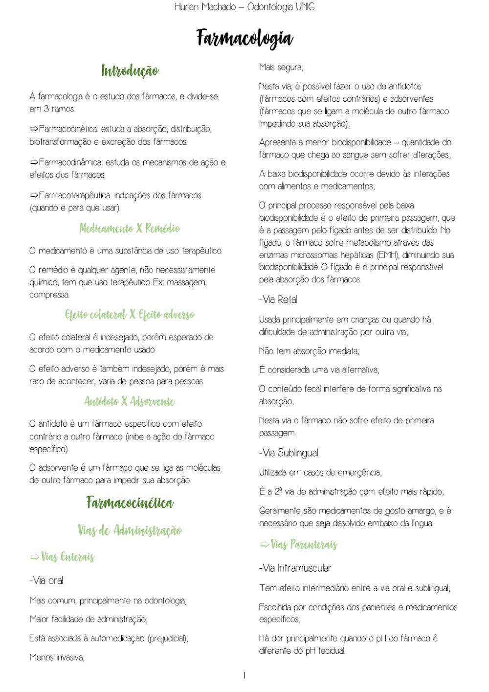 Farmacologia: Notas de Aula – Odontologia UNG (Hurian Machado)