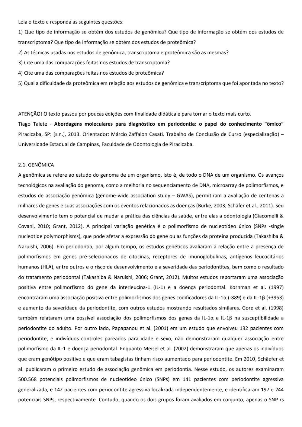 Atividade 1: Fundamentos de Genômica, Transcriptômica e Proteômica