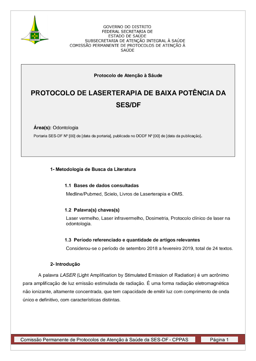 Protocolo de Laserterapia Baixa Potência: Orientações SES-DF