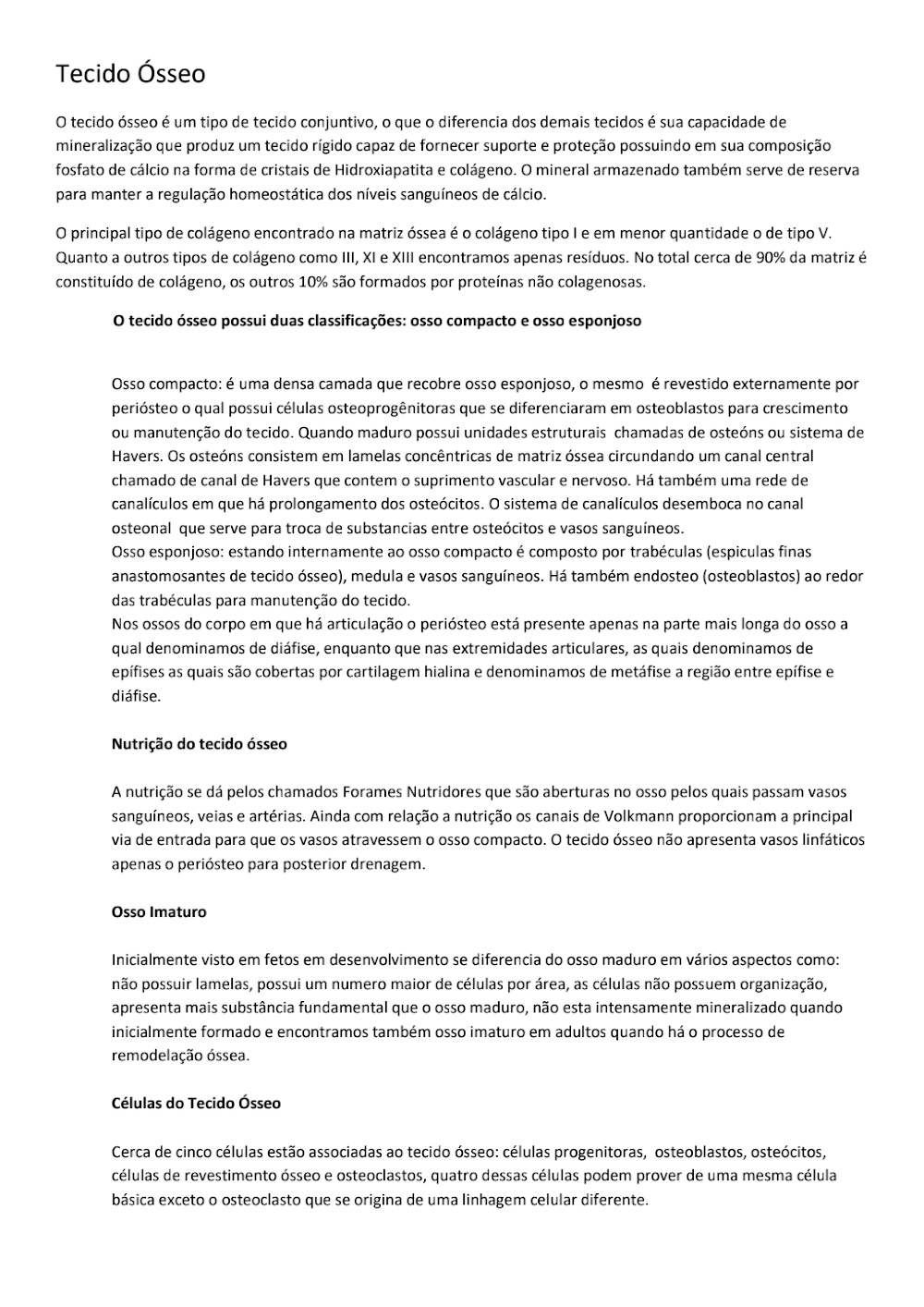 Resumo Completo sobre Tecido Ósseo: Anatomia e Fisiologia