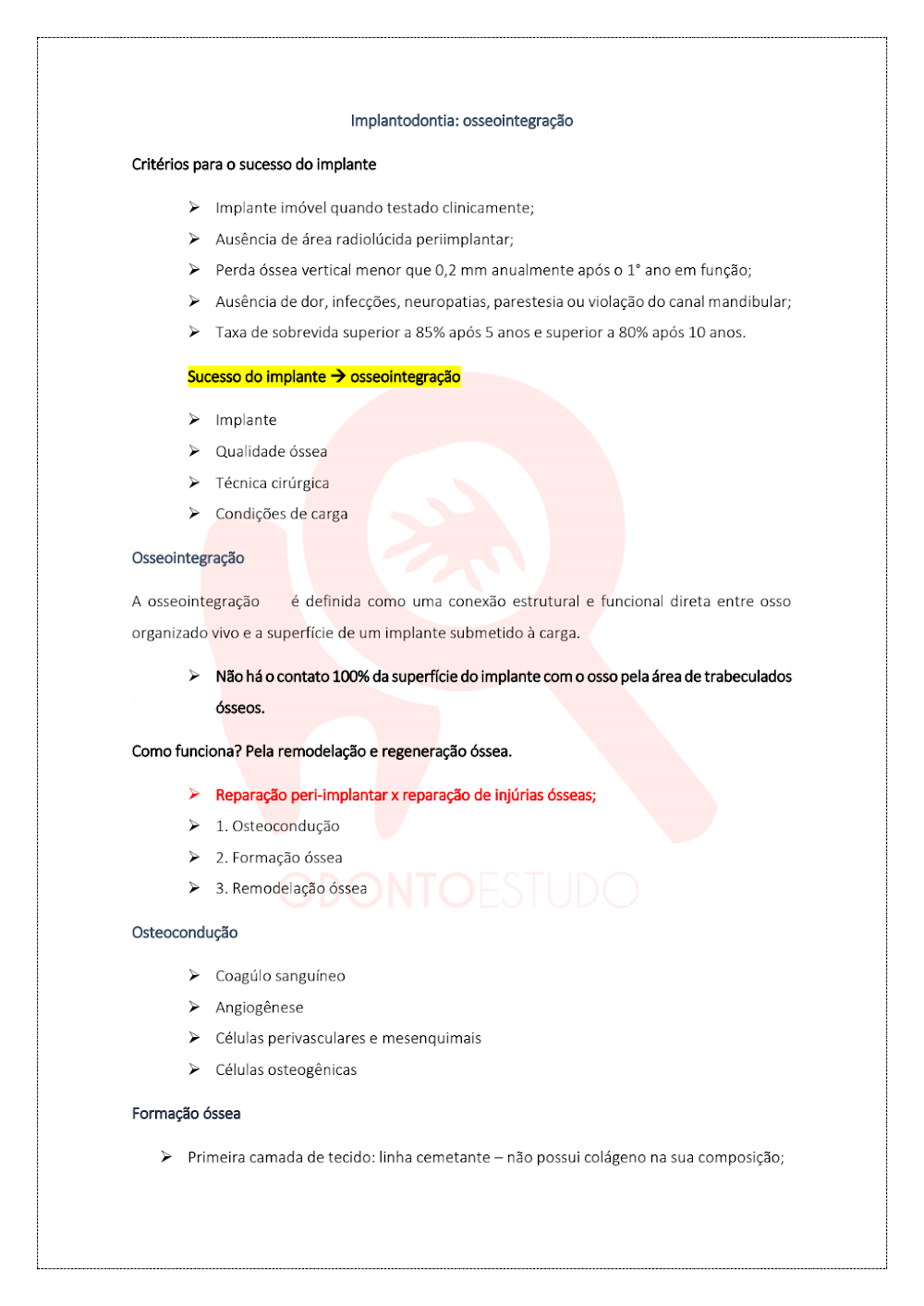 Osseointegração em Implantodontia: Resumo da Aula 2