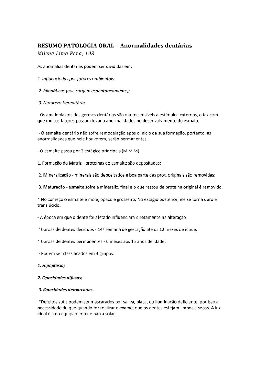 Anormalidades Dentárias: Patologia Oral e Desenvolvimento
