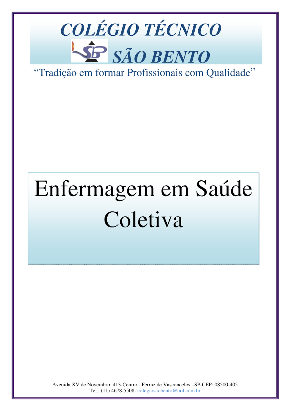 Apostila Enfermagem em Saúde Coletiva | Colégio São Bento
