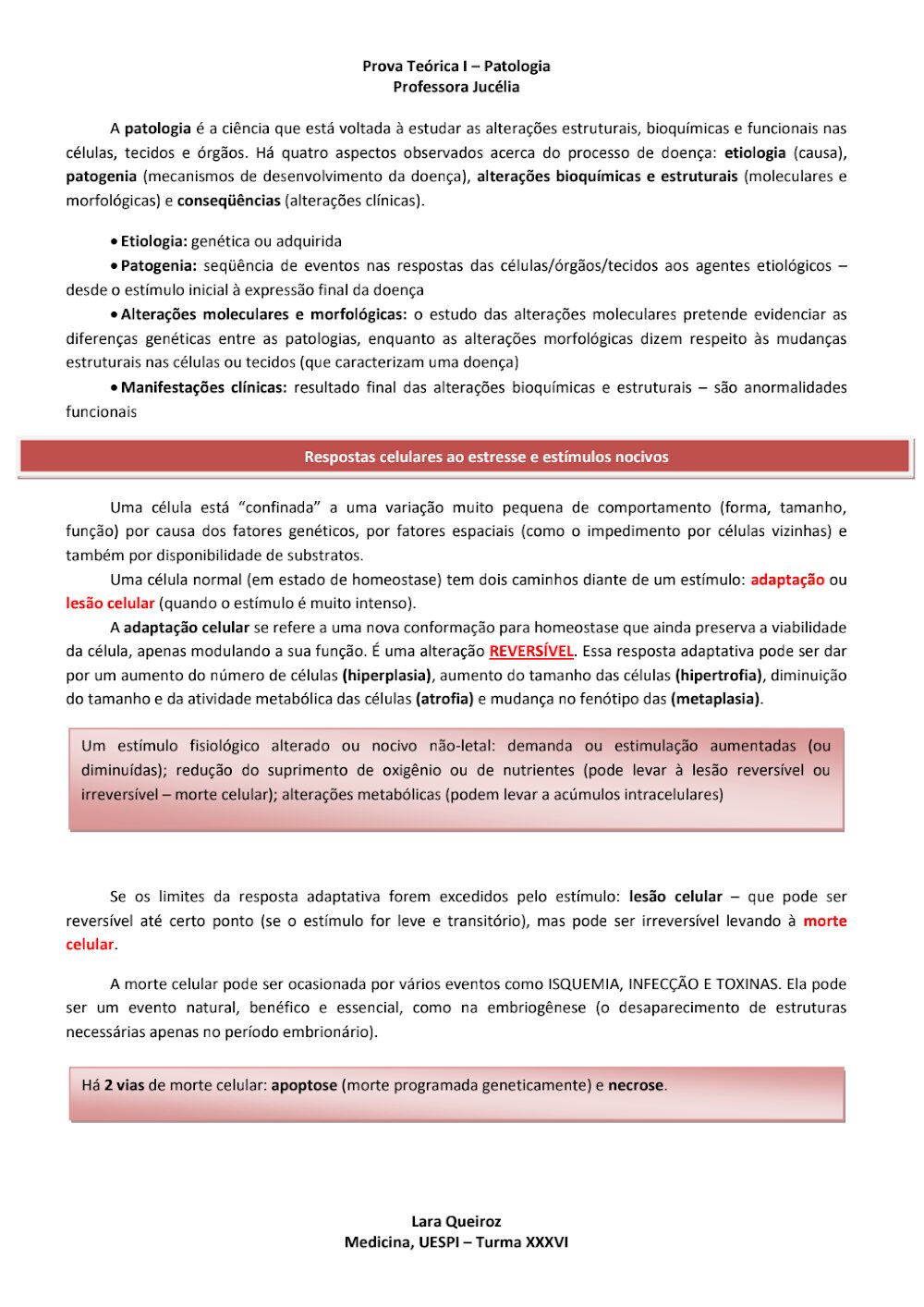 Patologia Celular: Respostas ao Estresse e Morte Celular