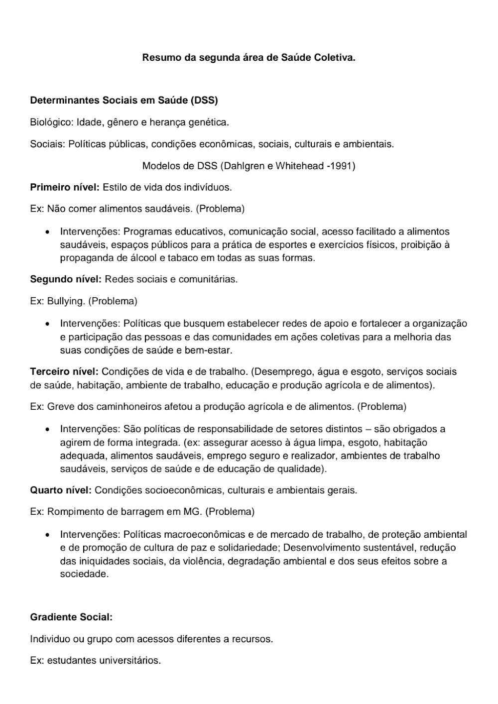 Determinantes Sociais em Saúde: Resumo de Saúde Coletiva
