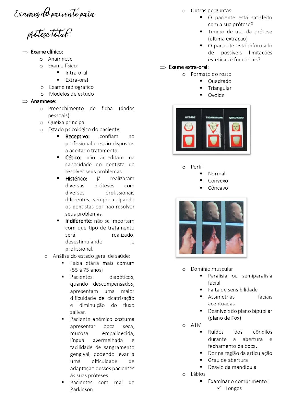 Exame Clínico Prótese Total: Anamnese e Extra-oral – Aula 2